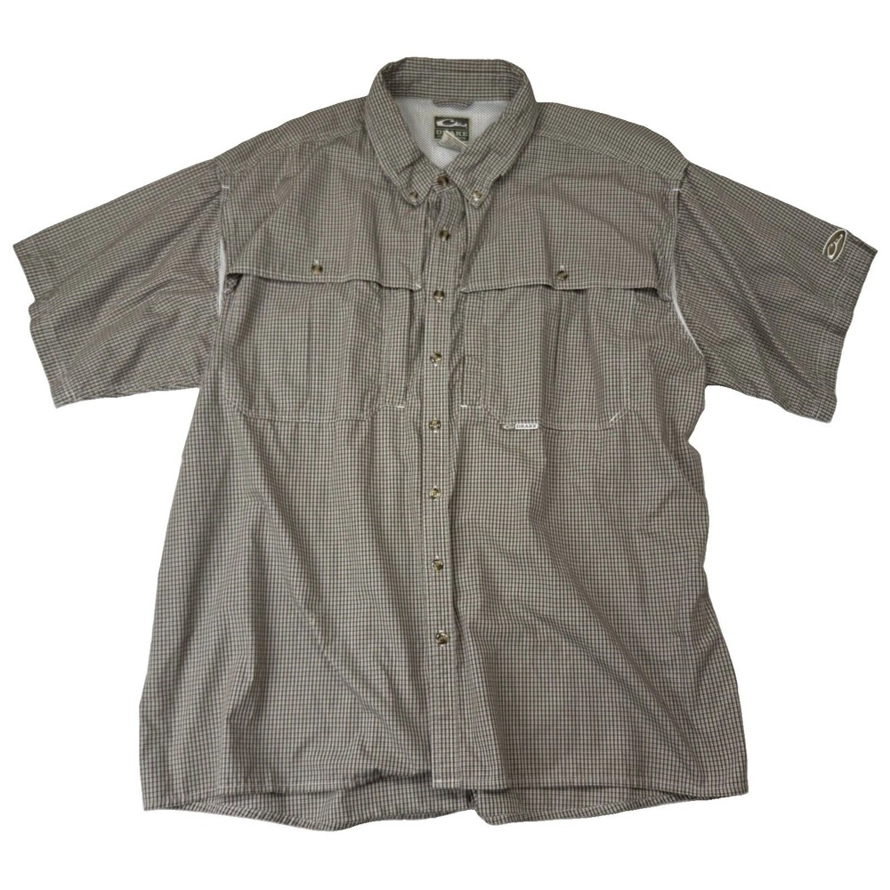 Drake Waterfowl Systems Shirt Men Brown Plaid Vented Fishing Outdoor Hunting 3XL